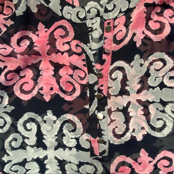 Milly x Banana Republic Women's True Navy Blue & Pink Roll Tab Tunic Top Size 2 - Picture 4 of 12